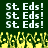 Green background with repeated white text "St Eds!" and yellow pixelated flame-like shapes at the bottom.