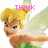 Pixelated cartoon fairy with blonde hair in a bun, blue eyes, green dress, and translucent wings, with pink text above her head.