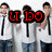 A pixelated image of a person in a white shirt and dark tie making hand gestures, with red text overlays and a gray background.