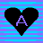 A 48x48 pixel animated buddy icon featuring two heart shapes with a stylized 'A' inside, displayed in a contact sheet format showing frame transitions from black to purple hearts against a striped background.