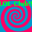 Green text 'LOL Club!!' repeats across top and bottom of a blue background with four pink-and-blue spiral patterns arranged in a
