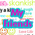 Pixelated text and smiley faces on a white background with color-coded text blocks.