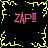 Pixelated yellow lightning bolts form a border around four pink 'ZAPI!' texts on black background.