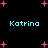 Pixelated cyan text "Katrina" appears four times on a black background with scattered pink plus signs, some of which change position across frames.