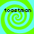 Four identical spiral patterns in green and cyan with 'toastman' text overlaid on each, arranged in a on a solid cyan background