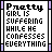 A 5x5 contact sheet of animated frames showing a pixel art text animation with changing letter colors and symbols on a white background.