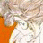 A 48x48 pixel animated buddy icon featuring a split composition with an orange and beige background on the left and black text on the right, showing partial visible text "Anime IM" and "com" in white pixelated font.