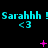 Cyan text 'Sarahhh !Sarahhh !Sarahhh !' repeated three times with '<3' symbols below each, pink plus and star shapes on black background.