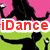 Pixelated silhouette figures dance against pink and green backgrounds with text overlays reading "iDance To my own Beat!" in red, blue, and green.