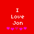 Red background with white text "I Love Jon" and five pink hearts below, two versions of the same design side-by-side.