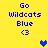 Yellow background with blue text reading 'Go Wildcats Blue <3' and two heart icons, one blue and one gray.