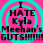A static image with a bright pink background and cyan concentric circles, displaying repeated text in black pixelated font.