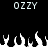 Pixelated text 'OZZY' appears twice at the top of a black background, with white flame-like shapes animating below.