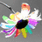 A colorful flower-shaped icon with multicolored petals and a black center, displayed on a gray background.