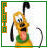 Animated Pluto character with yellow fur, green collar, black ears and tail, tongue out, mouth open in a smile.