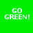 Green and white pixelated text 'GO GREEN!' appears in four distinct color variations across a