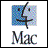Pixelated 48x48 static icon featuring a stylized Macintosh logo with abstract face and 'Mac' text below, rendered in blue/purple pixel art on white background.