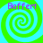 Four identical spiral patterns in green and cyan with purple text reading "Baffert" at each corner.