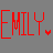 Six pixelated 'EMILY.' text icons in red, orange, yellow, green, blue, and purple with small heart symbols on gray backgrounds.