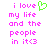 Pixelated text in bright pink reads 'i love my life and the people in it<3' with a green heart symbol replacing the '<3' on one side.