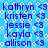 Blue background with white pixelated patterns and repeated purple text listing names followed by '<3' symbols.