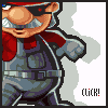 Pixel art of a character with red cap, black sunglasses, blue overalls, and red bow tie against light gray background.