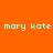 Four square display the text 'mary kate' in light blue pixelated font against solid orange and yellow backgrounds