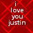 Red background with red diamond pattern and white text reading 'i love you justin' in four identical quadrants.