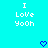 Cyan background with white pixelated text "I Love YooH" in two identical vertical and blue pixelated hearts below each