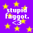 Purple background with yellow stars and repeated white text 'stupid faggot. <3' in pixelated font.