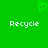 Green background with a pixelated heart symbol above two instances of the word 'Recycle' in white block letters.
