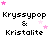 Pixelated text 'Kryssypop & Kristalite' with pink star animations on white background.