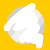 A white, stylized, abstract shape with smooth curves and subtle gray shading on a solid yellow background.