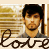 A static image of a person in a gray shirt against a blurred background with repeated 'love' text in brown cursive script across the bottom.