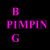 A 4-frame animated contact sheet showing a purple text-based icon with 'B', 'PIMPIN', and 'G' arranged vertically, transitioning through different transparency effects against black backgrounds.