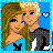 Pixelated cartoon couple icon with blue background and text "We belong together" on right side, featuring two characters in close pose with heart symbol.
