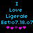Pixelated blue text on black background reads "I Love Ligerale Est:07.18.07" with pink and purple heart symbols below, two versions differ in heart color sequence.