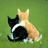 Two cats sit side-by-side on grass, one black with white markings and the other light brown; text reads 'best friends are forever' in pixelated font.