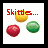 Animated sequence of rainbow arcs and text elements on a black background with a Skittles logo in the top-left corner.
