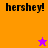 Four display 'hershey!' text with a purple star on orange and yellow star on purple, all in pixelated style