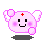Pixelated pink character with white wings, red cross, and pink cheeks in four variations showing arm and wing positions.