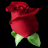 Static pixelated image of a red rose with green leaves on black background, rendered in low-resolution style typical of early 2000s instant messaging icons.