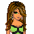 Pixel art contact sheet showing multiple frames of a female cartoon character in green top and light blue jeans with brown hair, alongside text variations "Legally" and "Brunette".