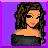 Pixel art contact sheet showing three frames of a female character in black off-shoulder top, dark pants, and handbag with purple background and gray transparency area.