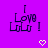 Pixelated text 'I Love Lulu!' on purple background with two heart symbols, one white and one yellow, in bottom corners.