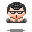 Pixel art animation of a character lifting weights with changing facial expressions across four frames.