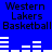 Blue background with black text reading Western Lakers Basketball repeated twice, white horizontal lines forming a pattern below each text block.