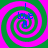 Four identical spiral patterns with alternating green and pink stripes, each containing blue text reading "I love H" in the center.