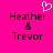 Pixelated text displays 'Heather & Trevor' on a bright pink background with a white heart symbol above the names.