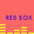 Red Sox text in blue pixelated font appears twice on a coral background with yellow bar graphs shifting horizontally between two